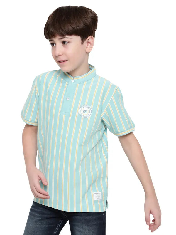 Octave Boys Striped Mandarin Collar T-Shirt