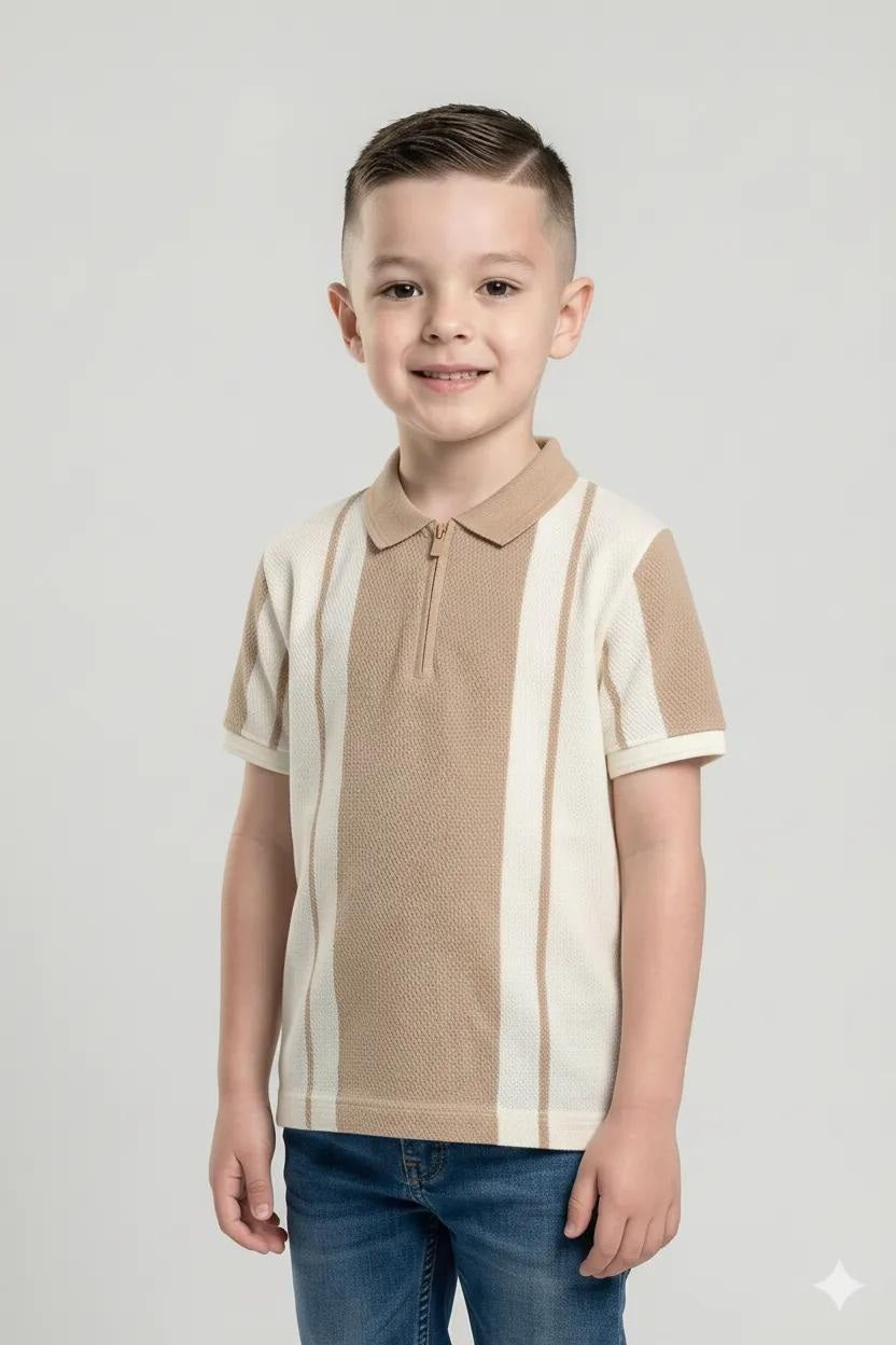 Boy Khaki ColourBlocked Polo Neck T-Shirt
