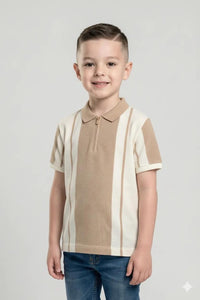 Boy Khaki ColourBlocked Polo Neck T-Shirt