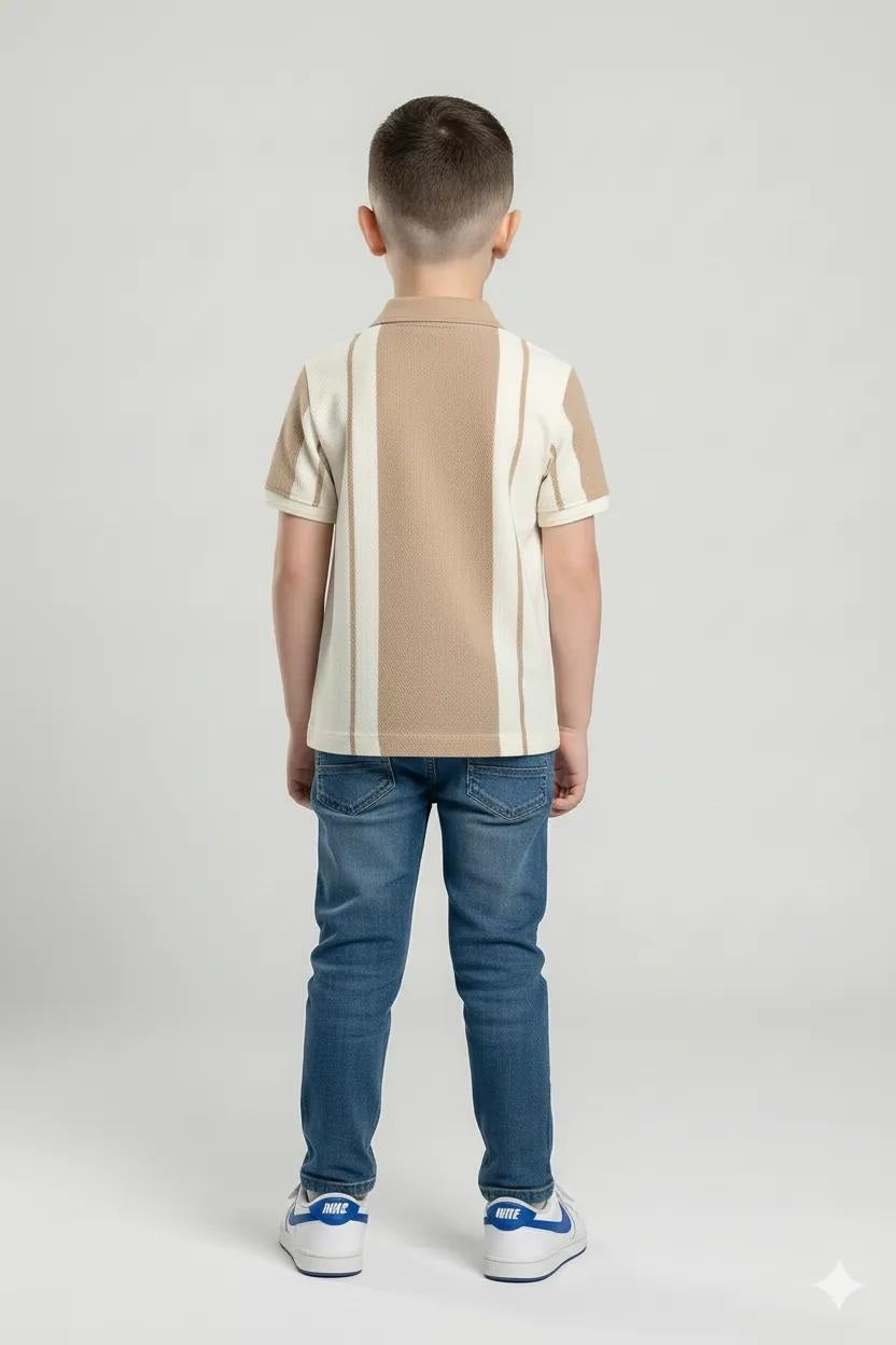 Boy Khaki ColourBlocked Polo Neck T-Shirt