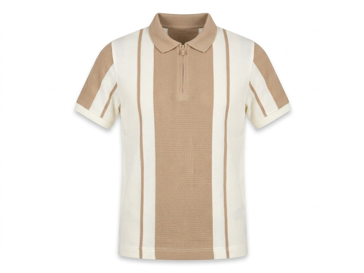 Boy Khaki ColourBlocked Polo Neck T-Shirt