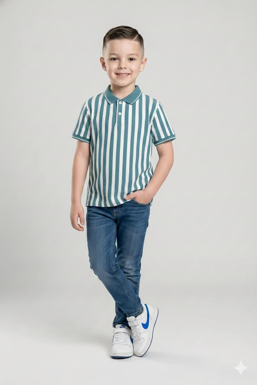 Boys Nile Striped Polo Collar T-shirt