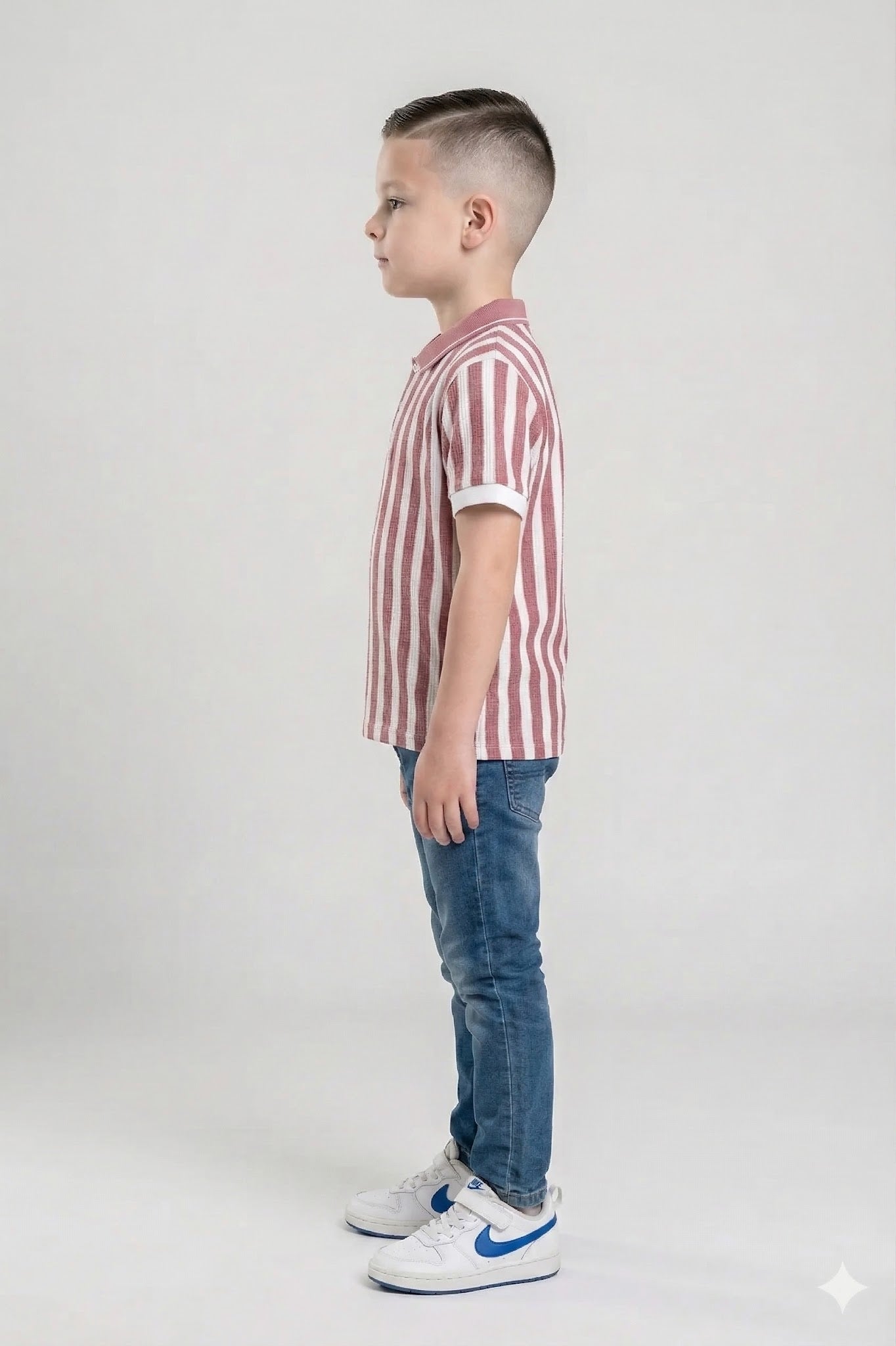 Boys Suede Pink Striped Polo Collar T-shirt