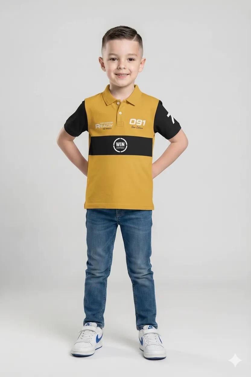 Boys Mustard Colourblocked Polo Collar T-shirt