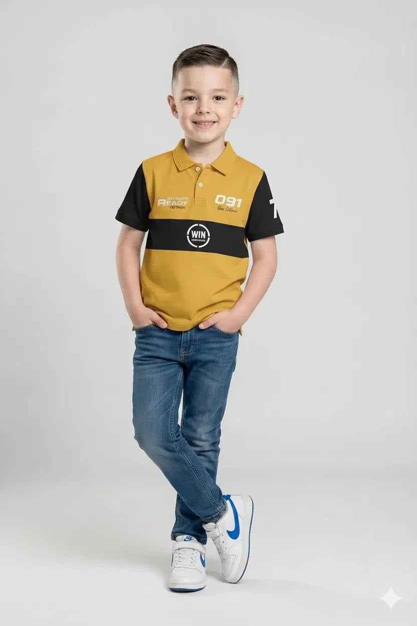 Boys Colourblocked Polo Collar T-shirt
