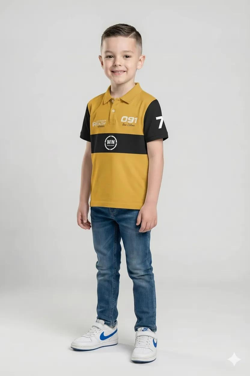 Boys Mustard Colourblocked Polo Collar T-shirt