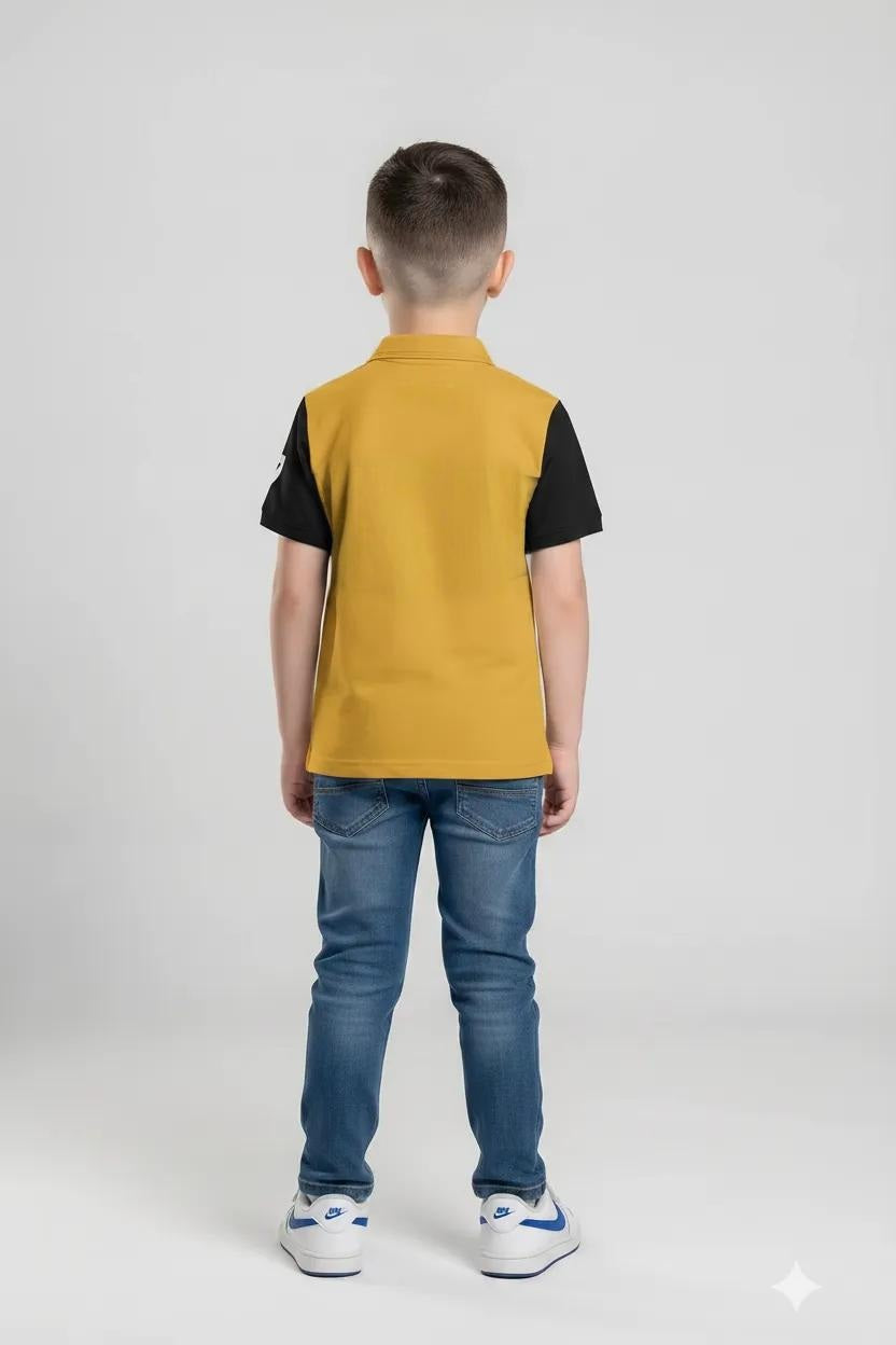 Boys Mustard Colourblocked Polo Collar T-shirt