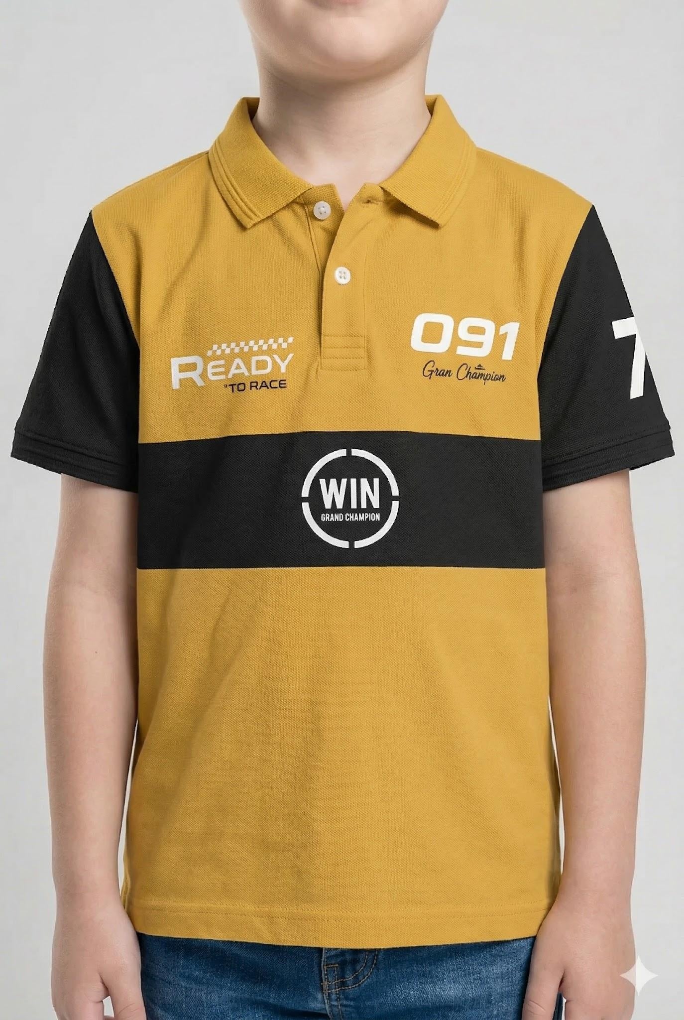 Boys Mustard Colourblocked Polo Collar T-shirt