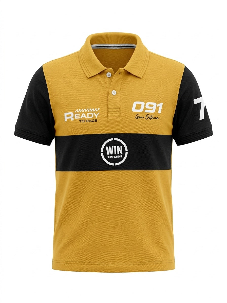 Boys Mustard Colourblocked Polo Collar T-shirt