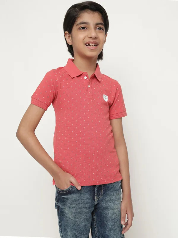 Octave Boys Conversational Printed Polo Collar Cotton T-Shirt