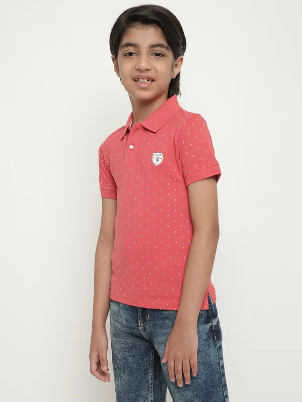 Octave Boys Conversational Printed Polo Collar Cotton T-Shirt