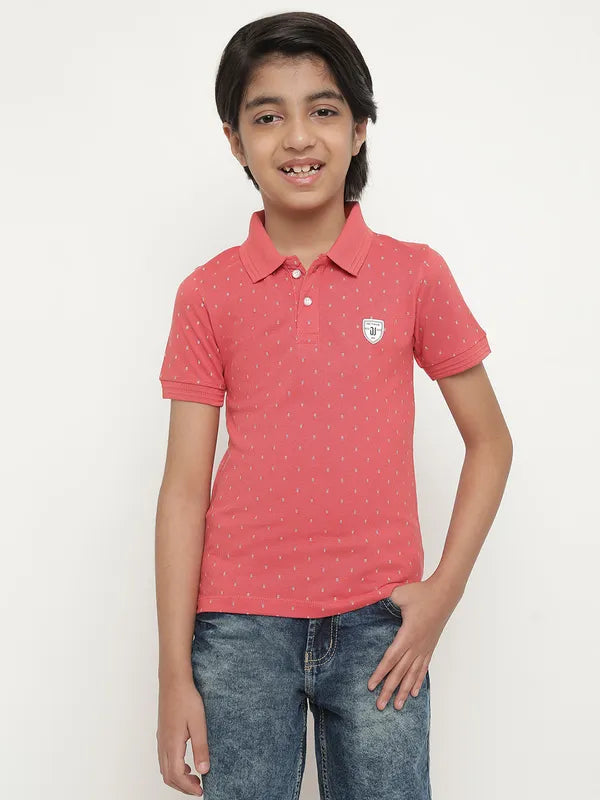 Octave Boys Conversational Printed Polo Collar Cotton T-Shirt