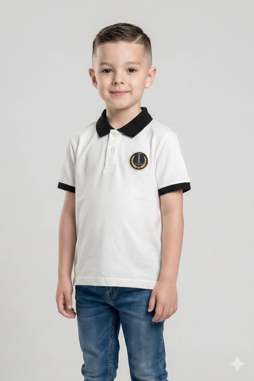 Boy Off White Solid Polo Neck T-Shirt
