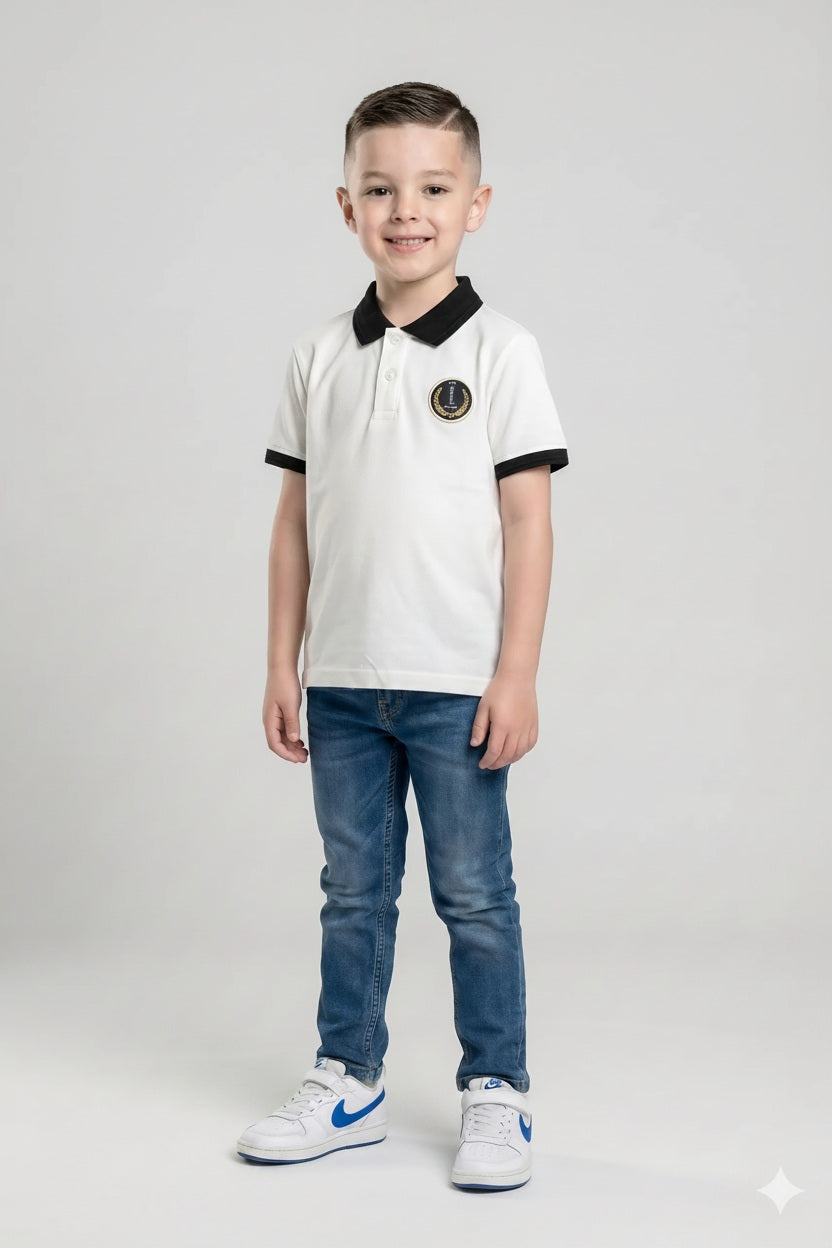 Boy Off White Solid Polo Neck T-Shirt