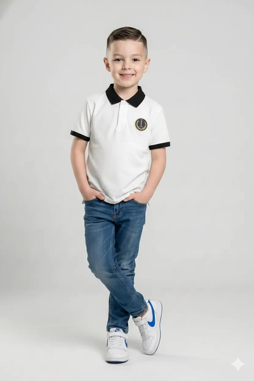 Boy Off White Solid Polo Neck T-Shirt