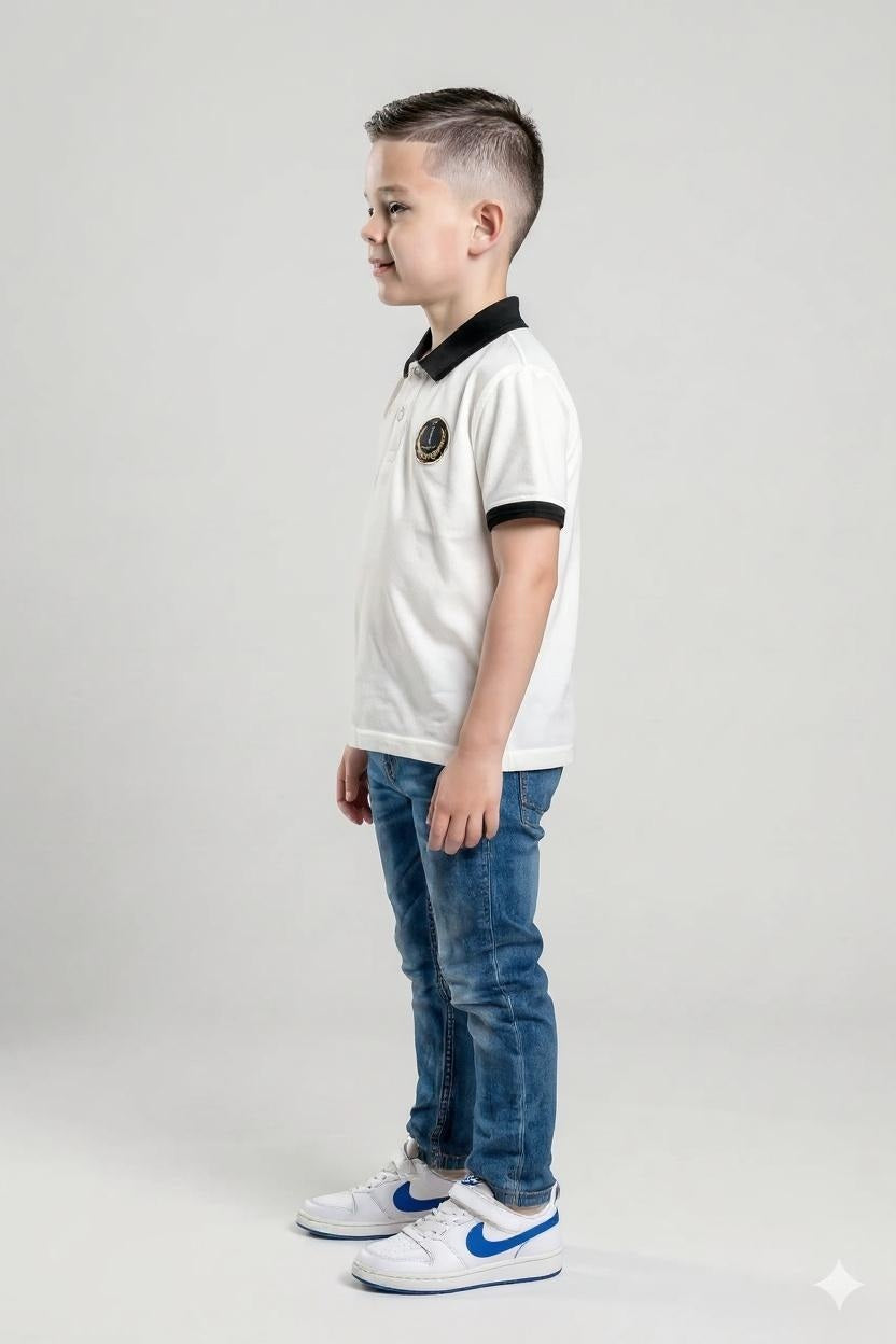 Boy Off White Solid Polo Neck T-Shirt