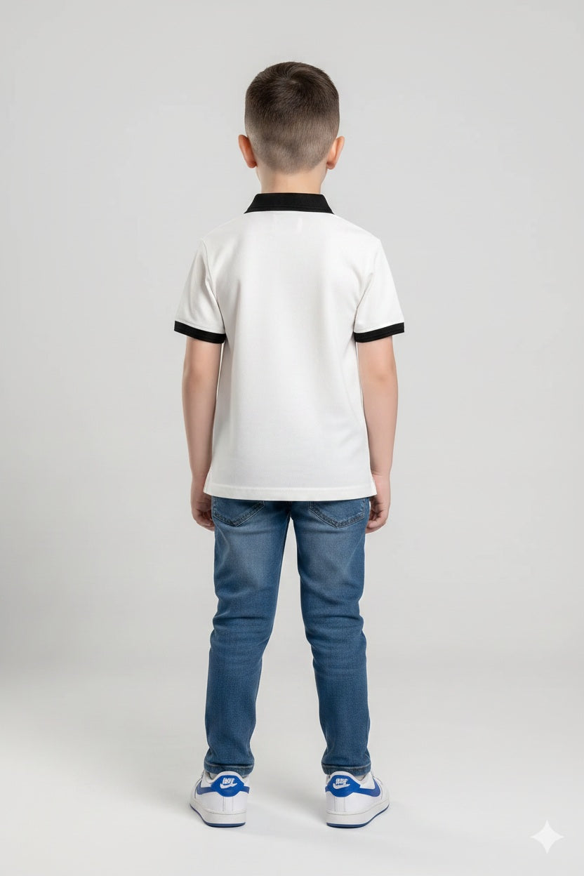 Boy Off White Solid Polo Neck T-Shirt