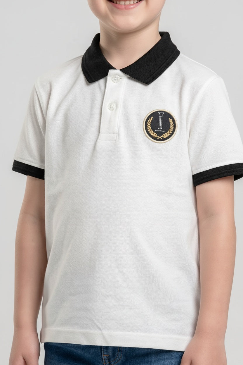 Boy Off White Solid Polo Neck T-Shirt