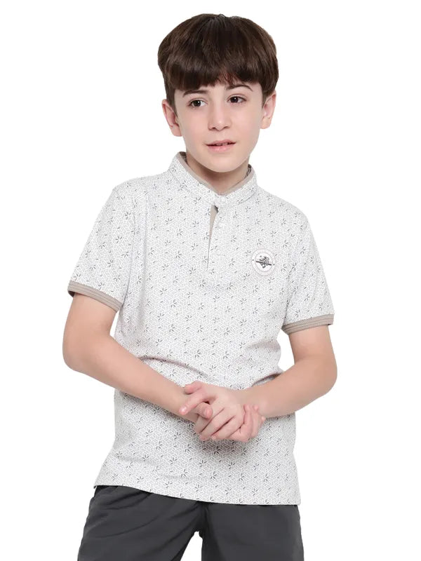 Octave Boys Floral Printed Mandarin Collar T-Shirt