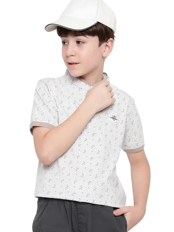 Octave Boys Floral Printed Mandarin Collar T-Shirt