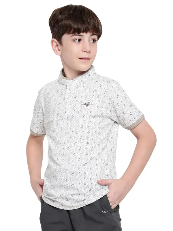 Octave Boys Floral Printed Mandarin Collar T-Shirt