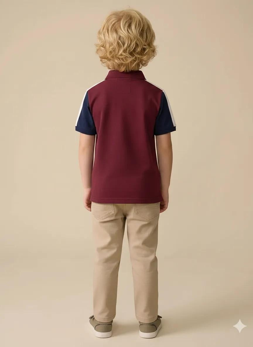 Boys Merlot Printed Polo Collar T-shirt