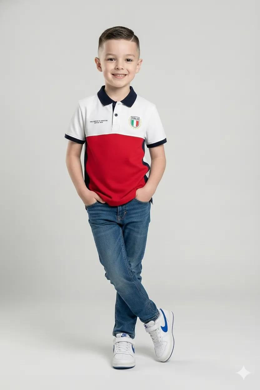 Octave Boys Colourblocked Cotton Polo Collar T-shirt