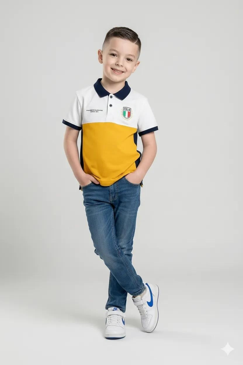 Octave Boys Mustard Colourblocked Polo Collar T-shirt