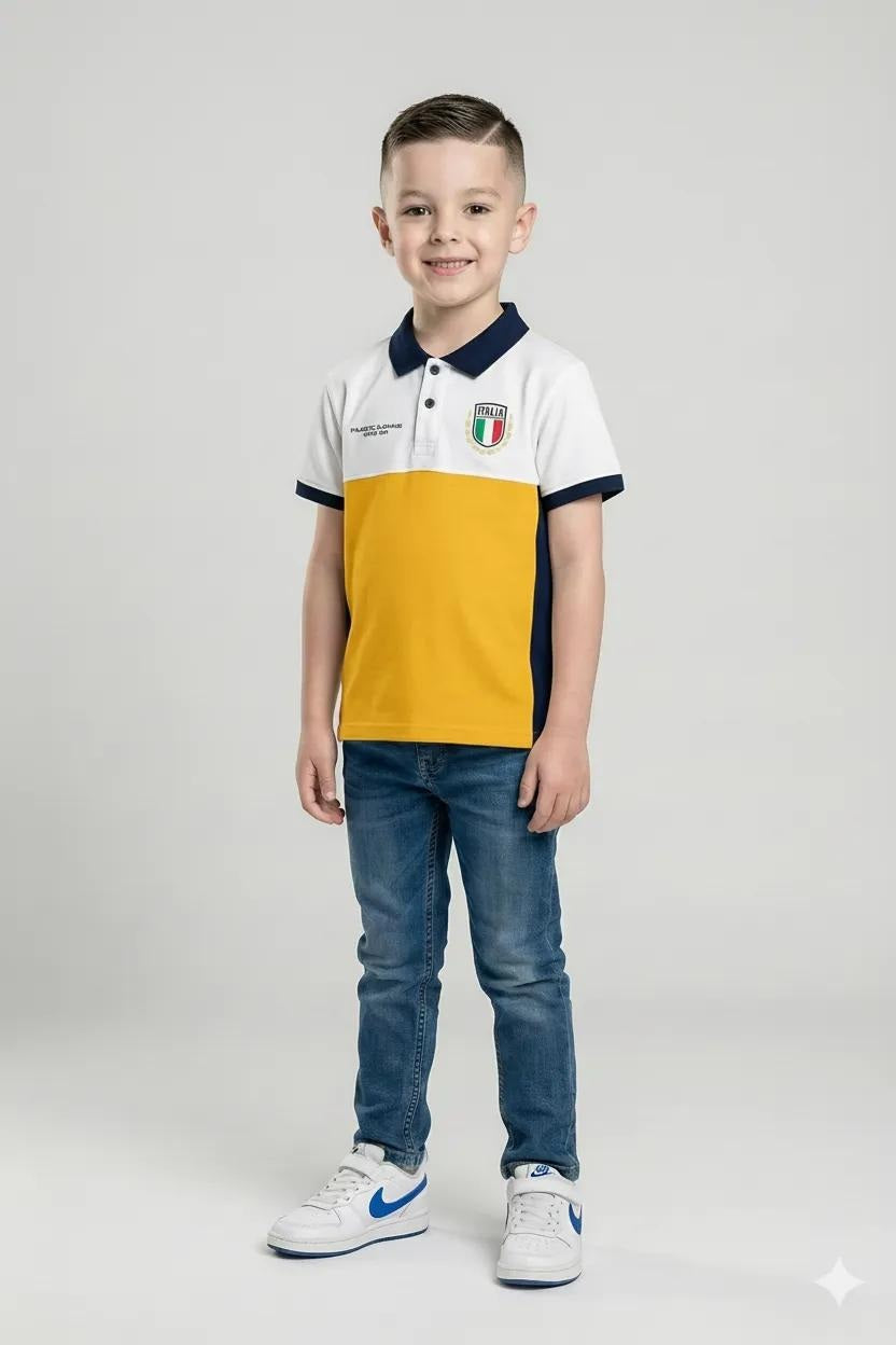 Octave Boys Mustard Colourblocked Polo Collar T-shirt