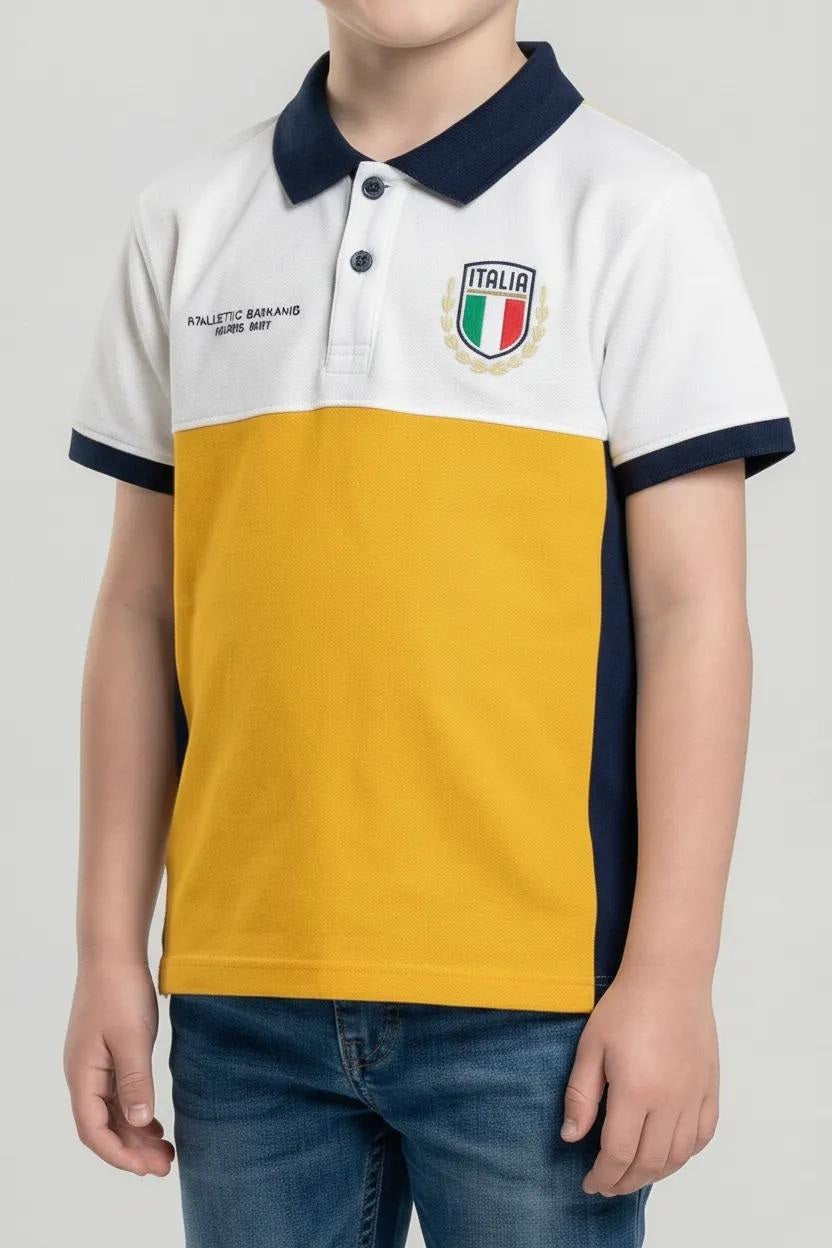 Octave Boys Mustard Colourblocked Polo Collar T-shirt