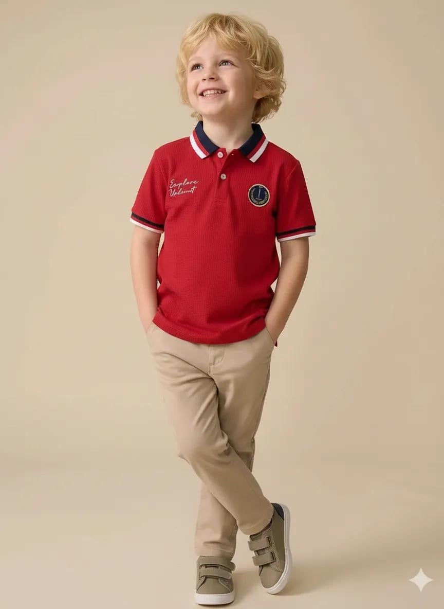 Boys Brick Printed Polo Collar T-shirt