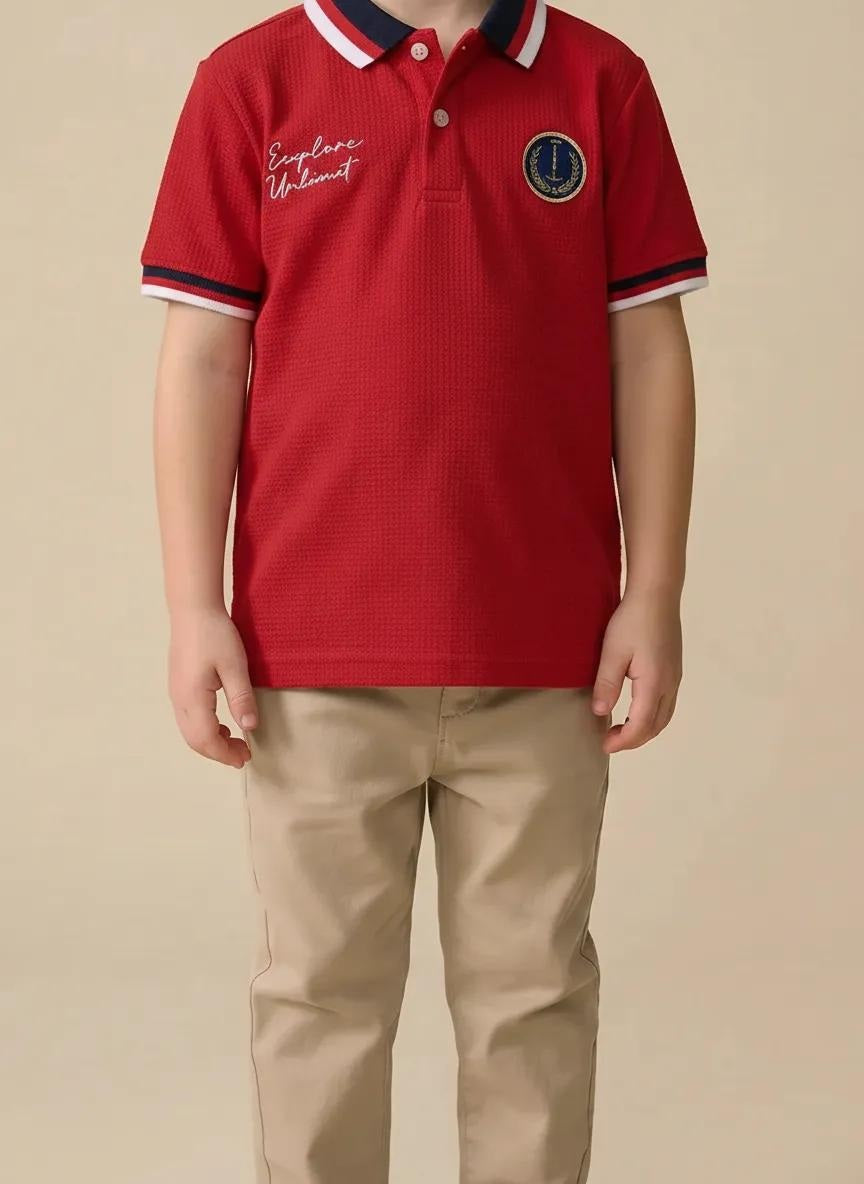 Boys Brick Printed Polo Collar T-shirt