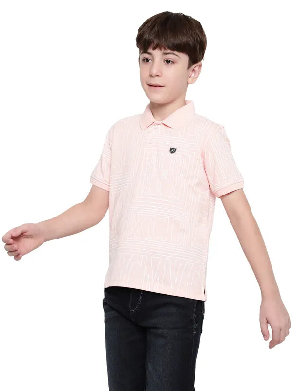 Octave Boys Polo Collar Typography Printed T-Shirt