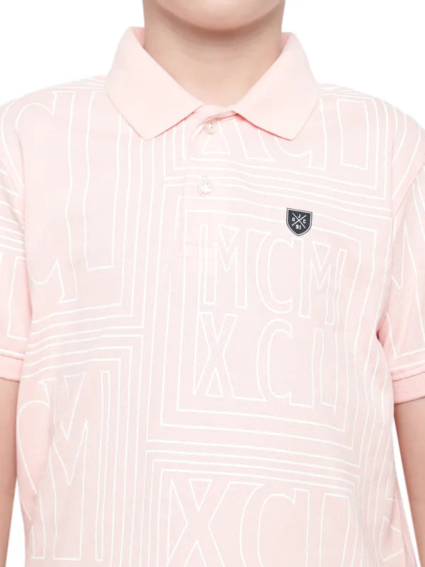 Octave Boys Polo Collar Typography Printed T-Shirt