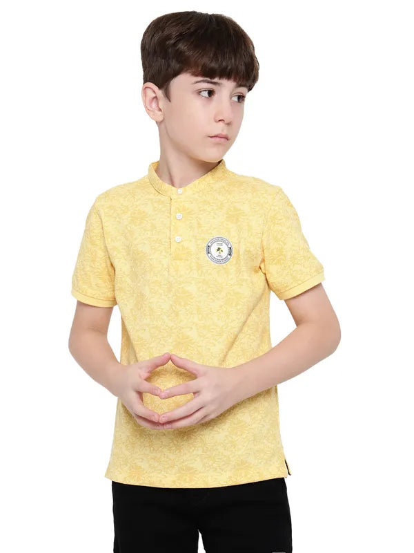 Octave Boys Mandarin Collar Floral Printed T-Shirt