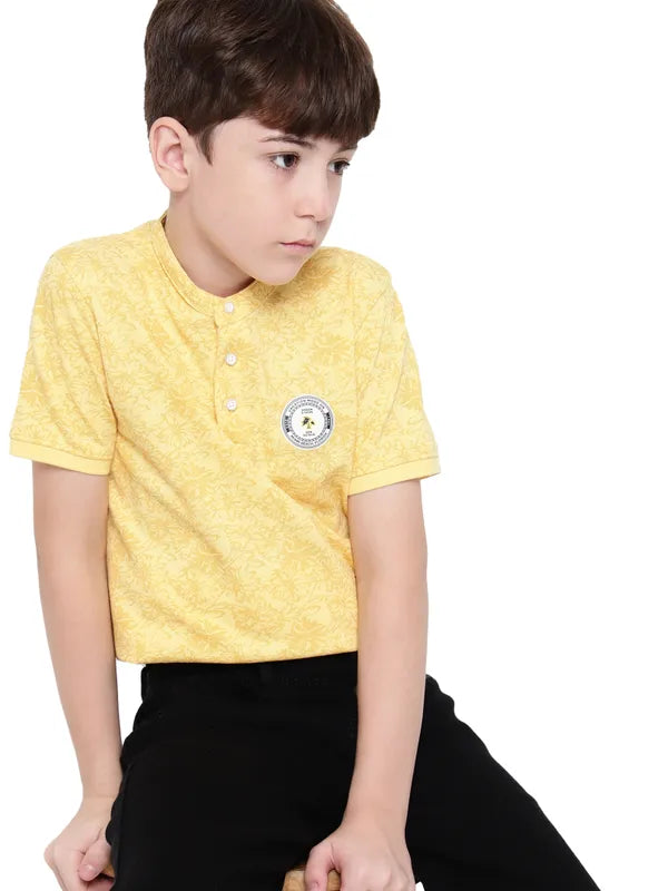 Octave Boys Mandarin Collar Floral Printed T-Shirt