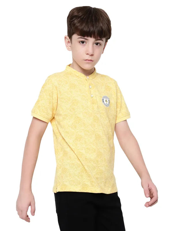 Octave Boys Mandarin Collar Floral Printed T-Shirt