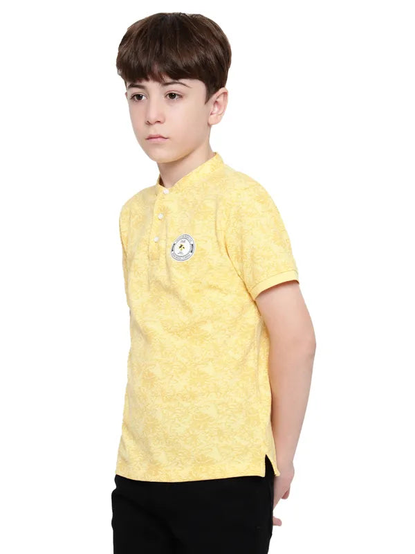 Octave Boys Mandarin Collar Floral Printed T-Shirt