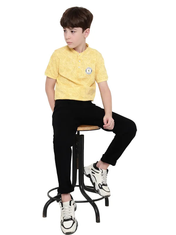 Octave Boys Mandarin Collar Floral Printed T-Shirt