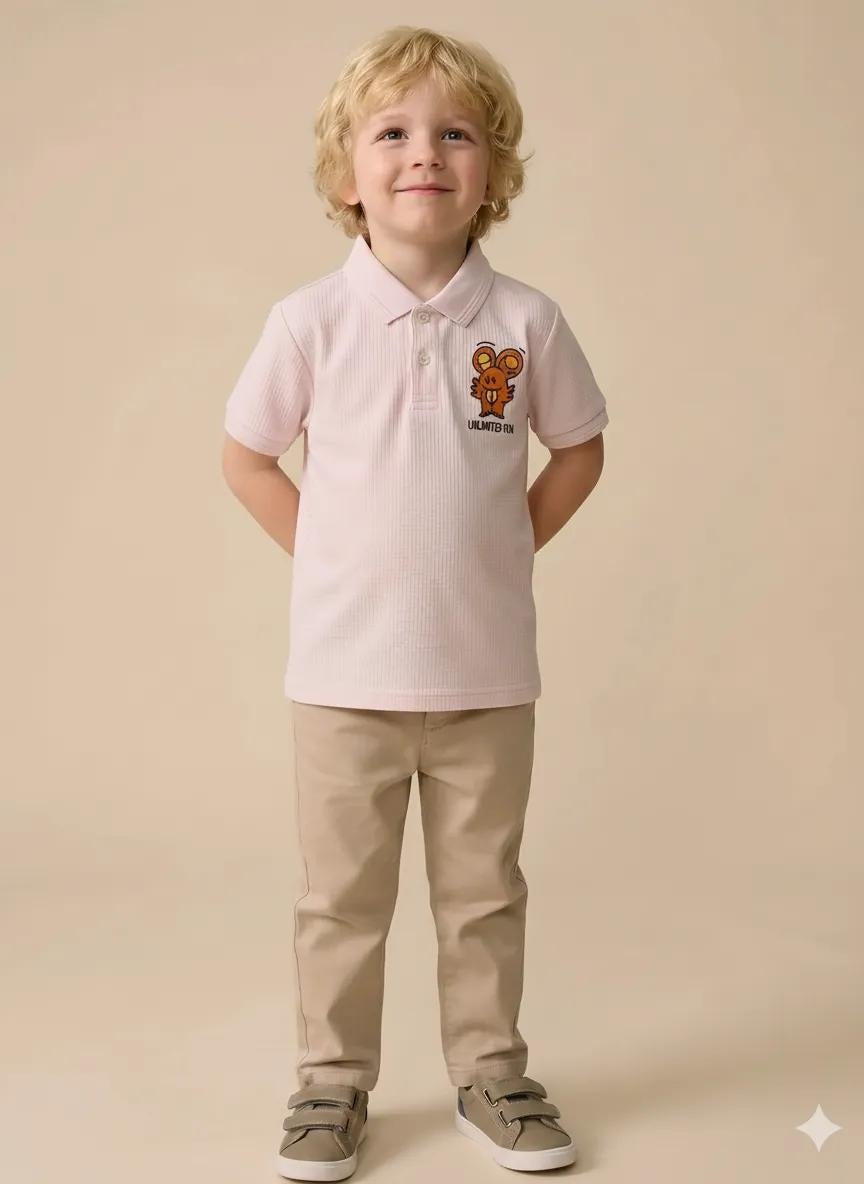 Boys Barely Pink Printed Polo Collar T-shirt