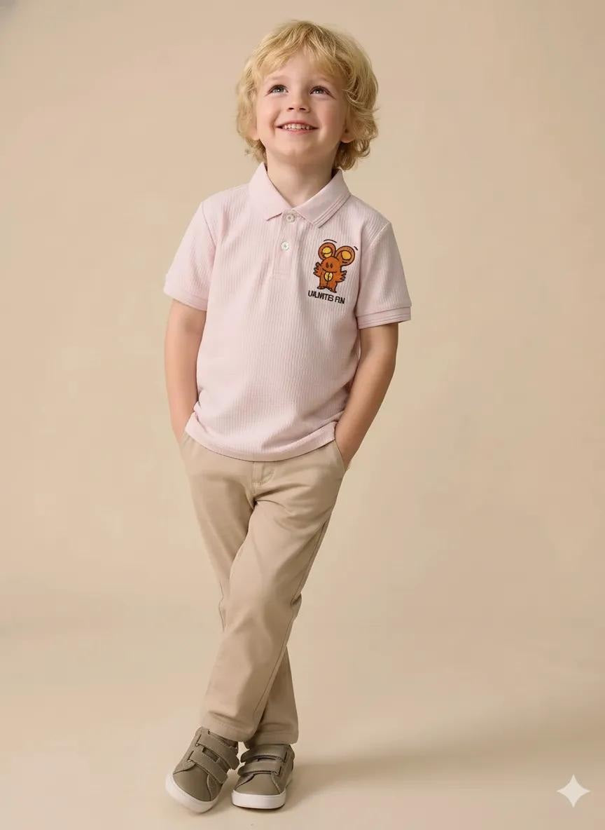 Boys Barely Pink Printed Polo Collar T-shirt