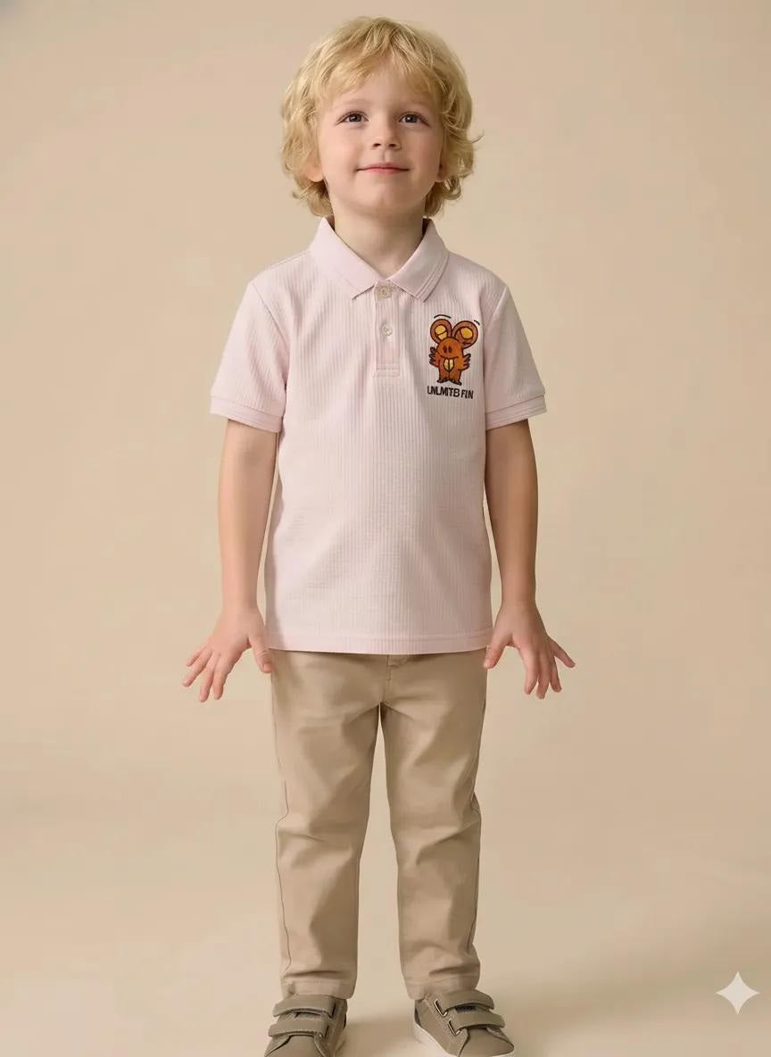Boys Barely Pink Printed Polo Collar T-shirt