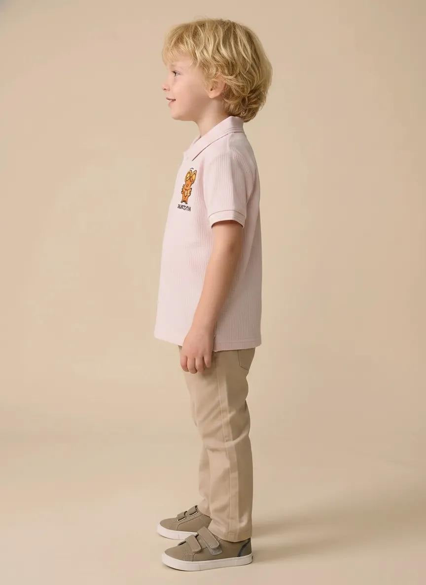 Boys Barely Pink Printed Polo Collar T-shirt