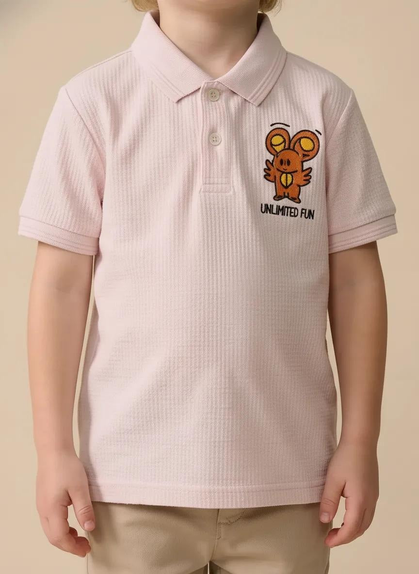 Boys Barely Pink Printed Polo Collar T-shirt