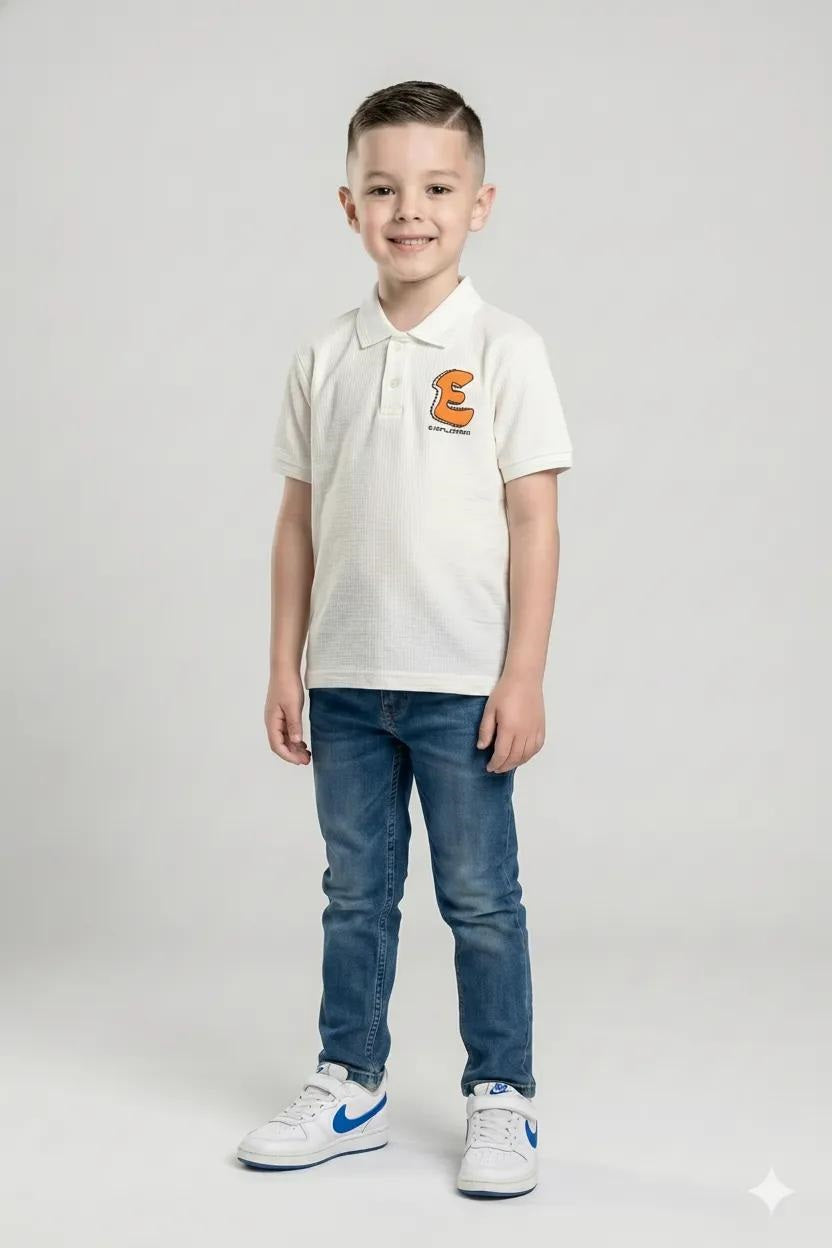 Boys Typography Printed Polo Collar Cotton T-shirt