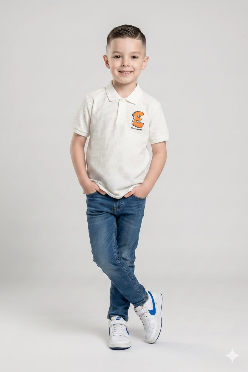 Boys Typography Printed Polo Collar Cotton T-shirt