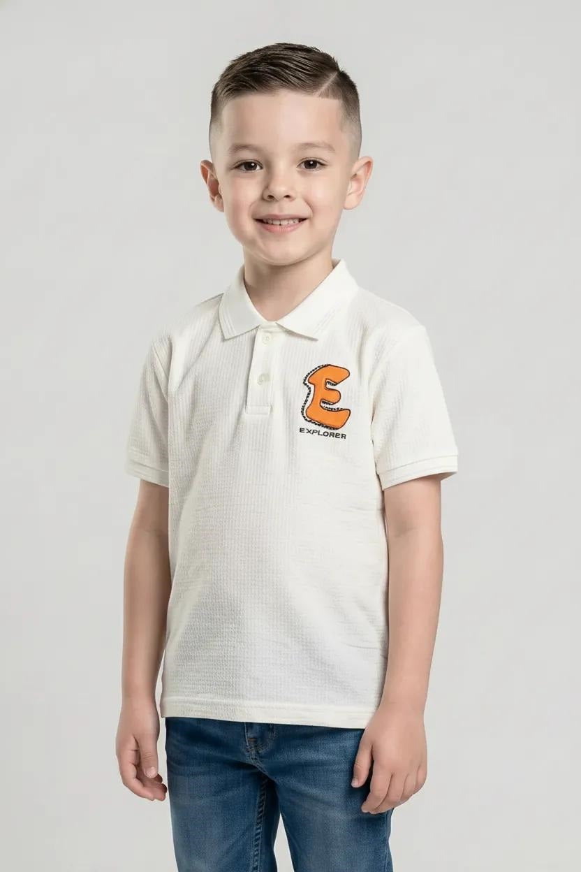 Boys Typography Printed Polo Collar Cotton T-shirt