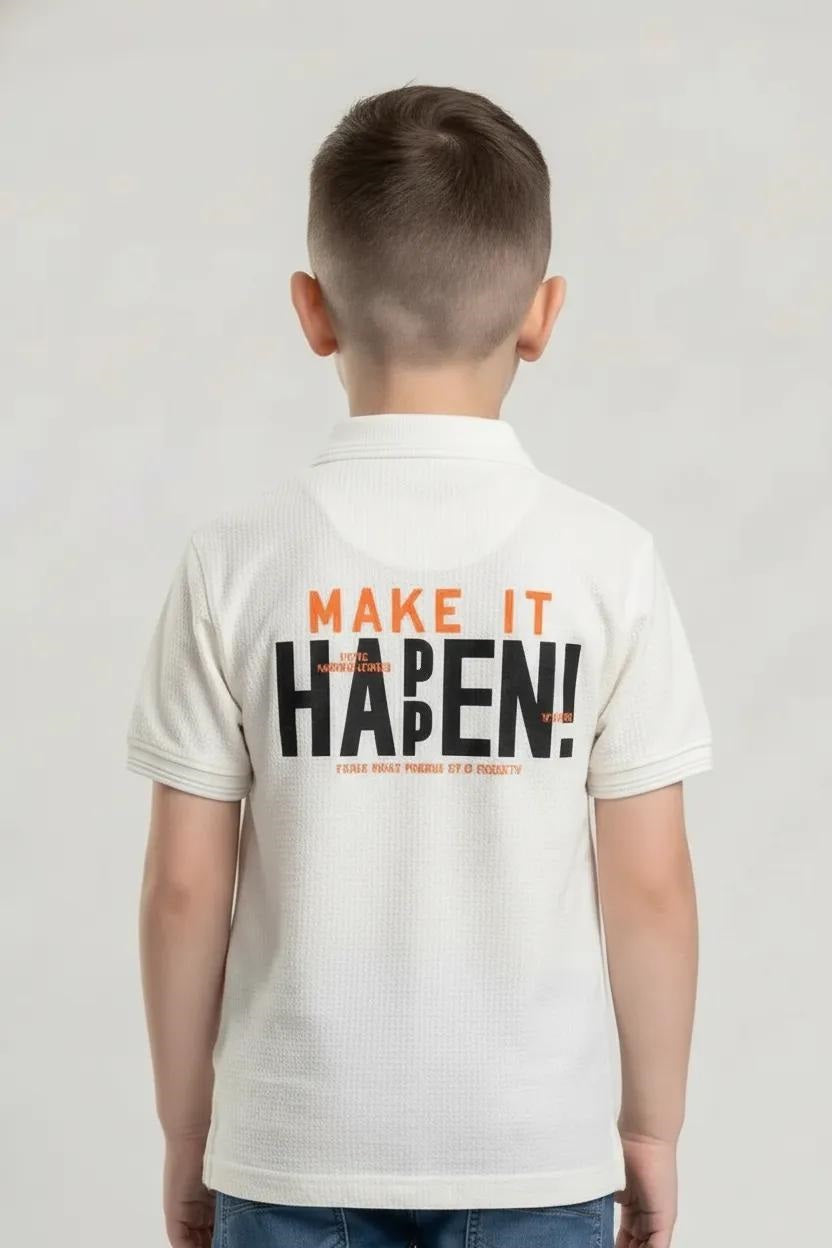 Boys Typography Printed Polo Collar Cotton T-shirt