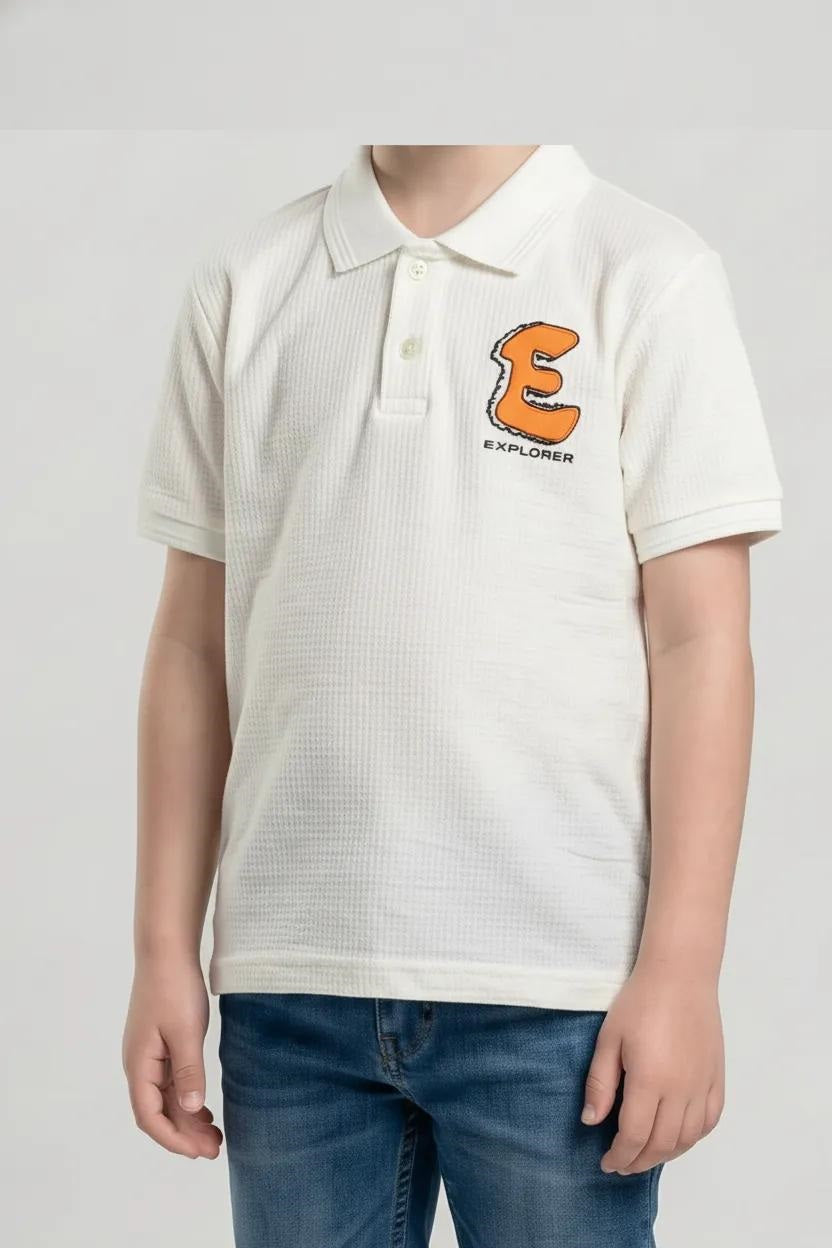 Boys Typography Printed Polo Collar Cotton T-shirt