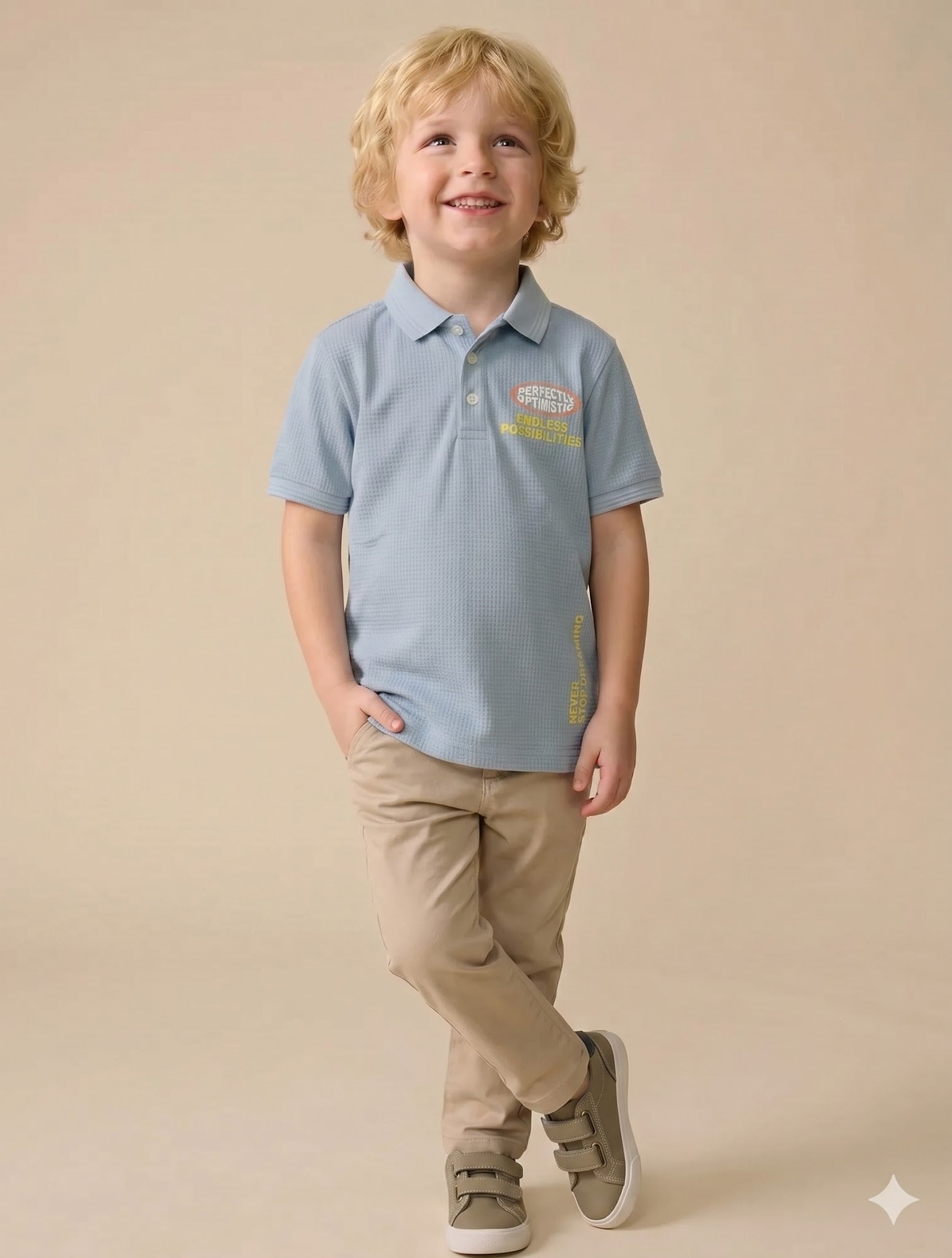 Boys Oxford Blue Printed Polo Collar T-shirt